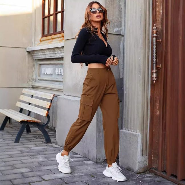 PANTALON CARGO FEMME JOGGER TAILLE HAUTE