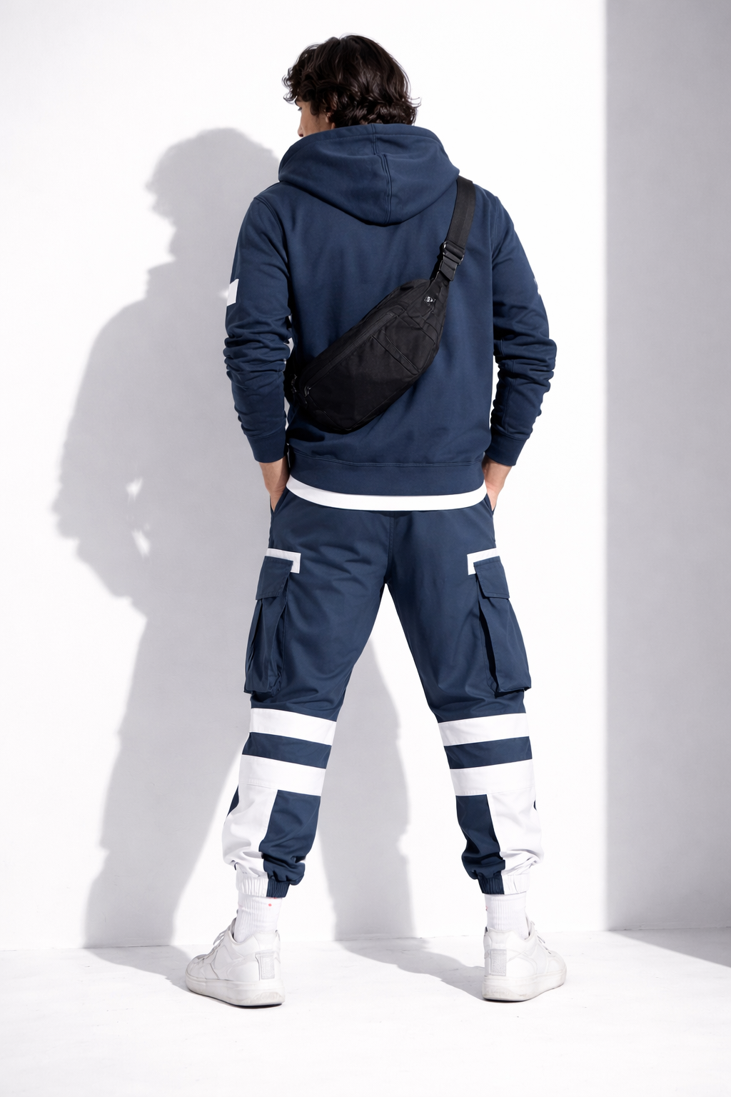 PANTALON CARGO BLEU ET BLANC