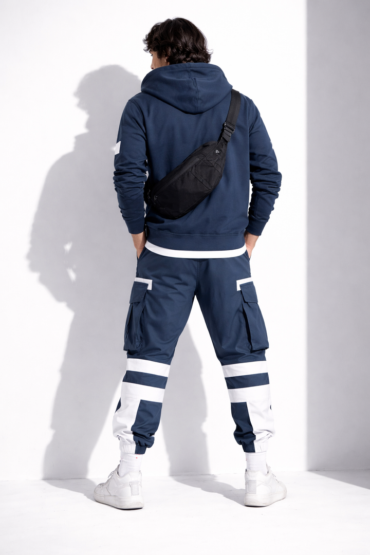 PANTALON CARGO BLEU ET BLANC