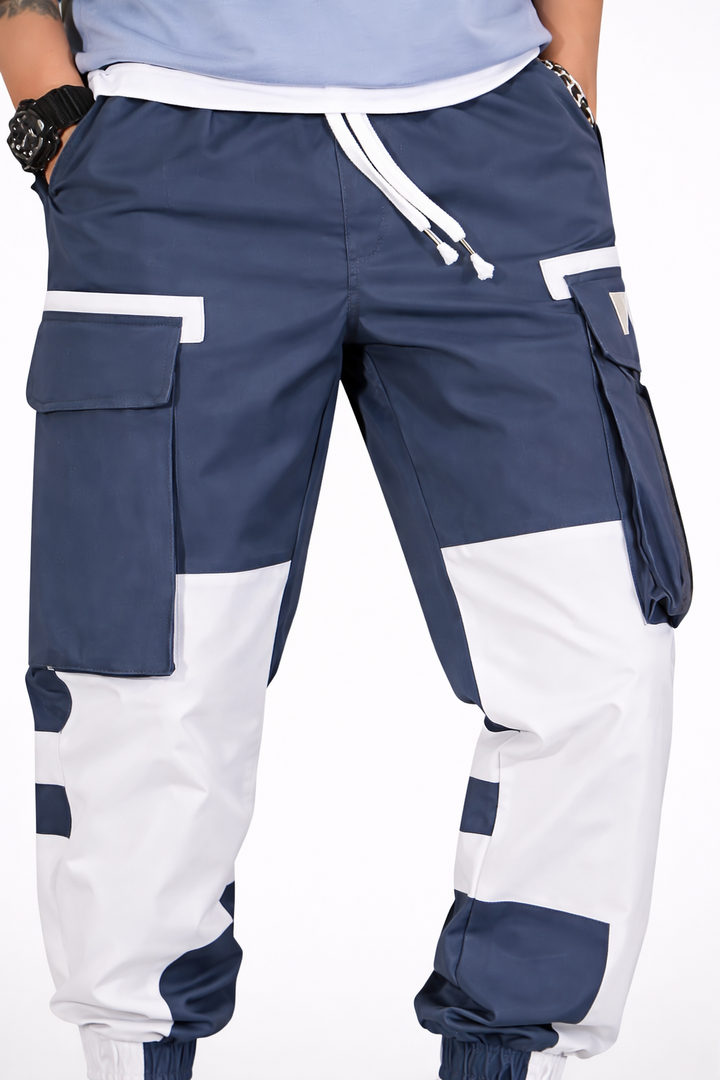 PANTALON CARGO BLEU ET BLANC
