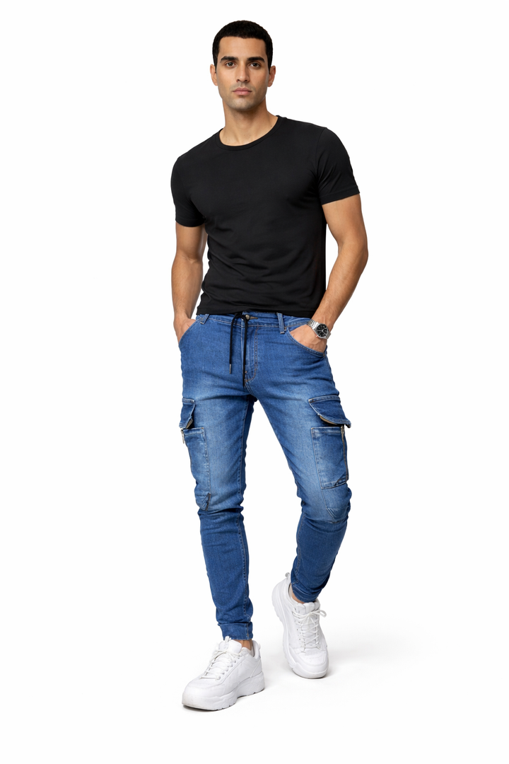 JEAN CARGO HOMME SLIM BLEU