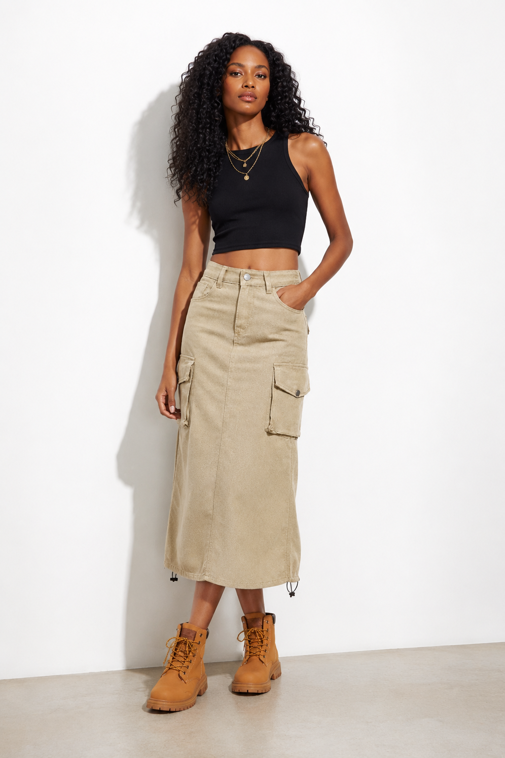 JUPE CARGO LONGUE EN JEAN
