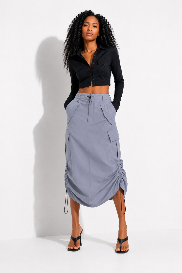 JUPE CARGO LONGUE ÉLASTIQUE bleu clair