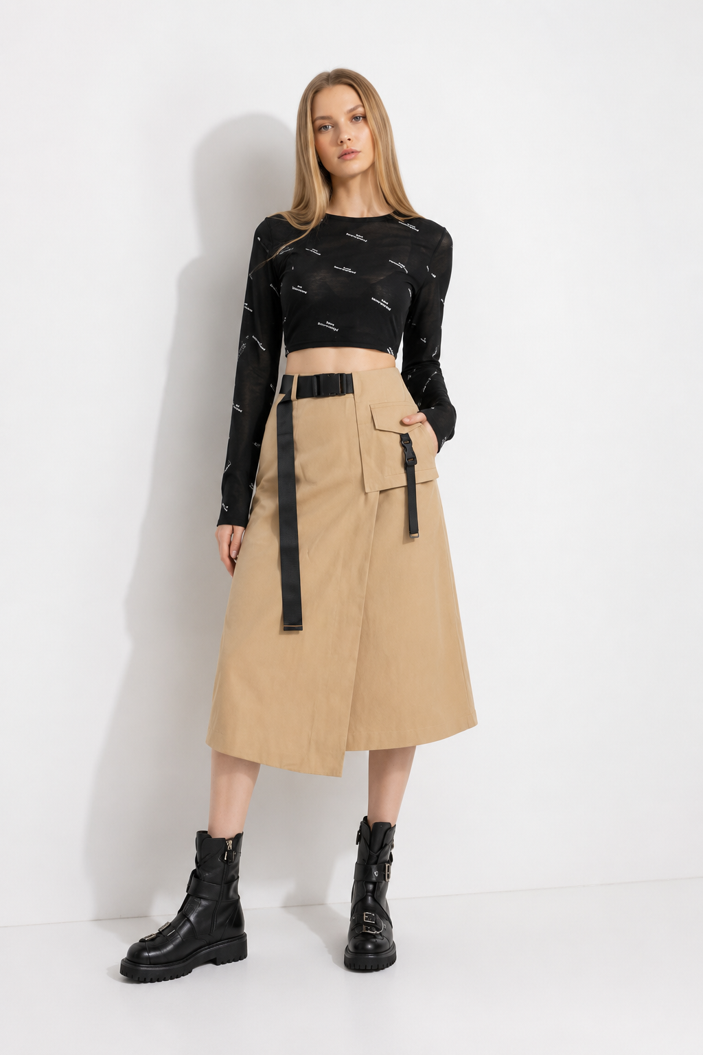 JUPE CARGO LONGUE MONO-POCHE beige