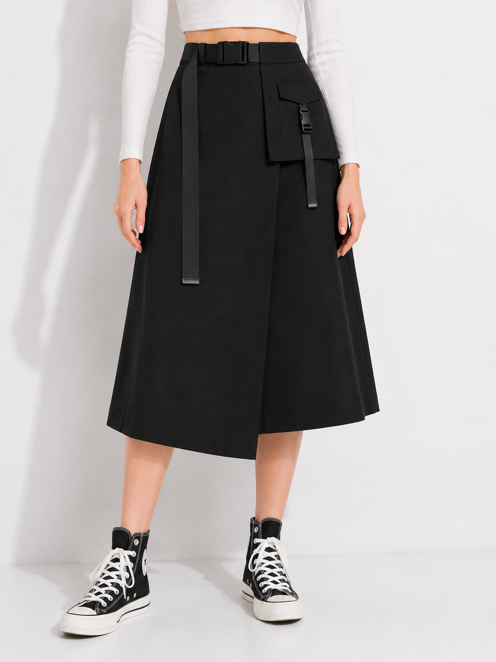 JUPE CARGO LONGUE MONO-POCHE noir
