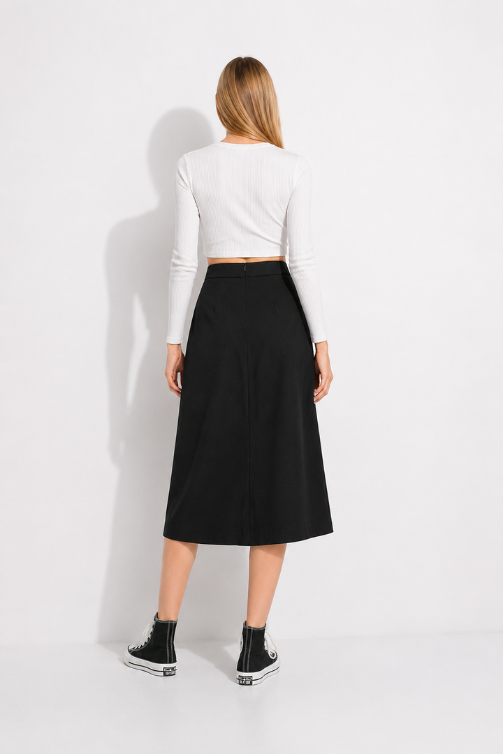 JUPE CARGO LONGUE MONO-POCHE noir de dos