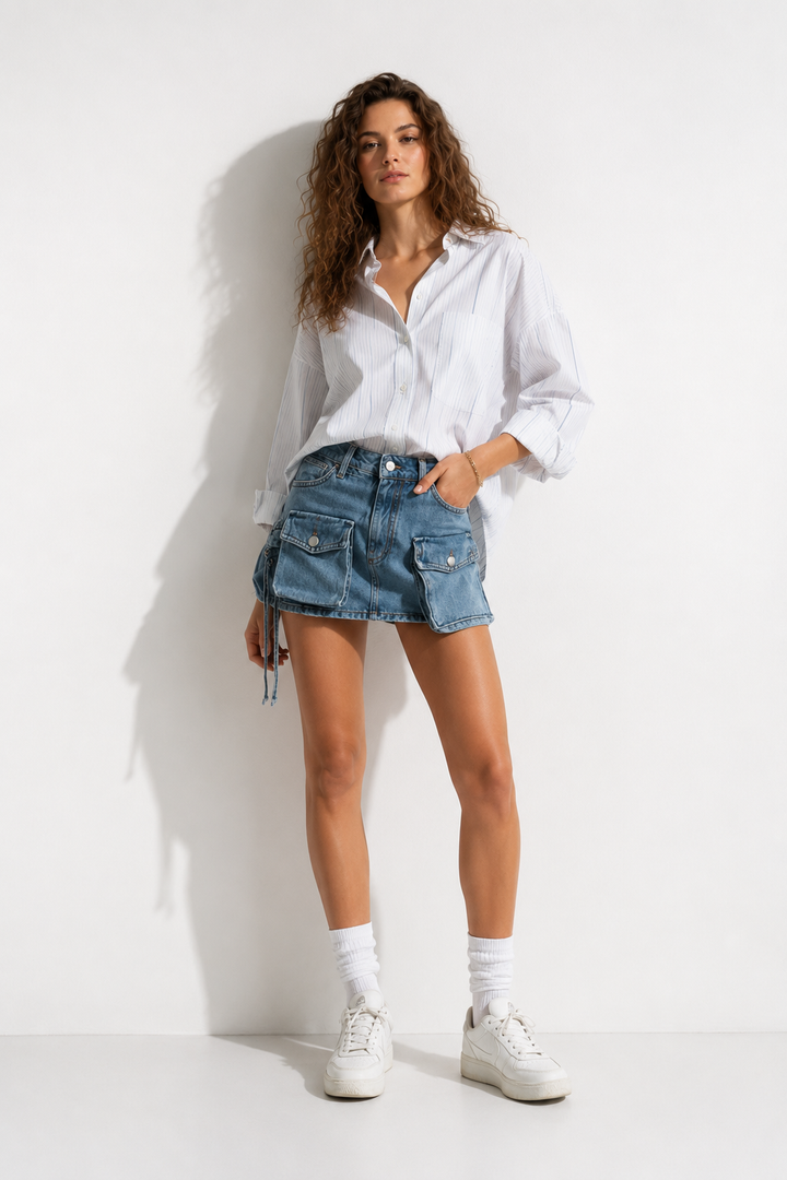 MINI JUPE CARGO EN JEAN