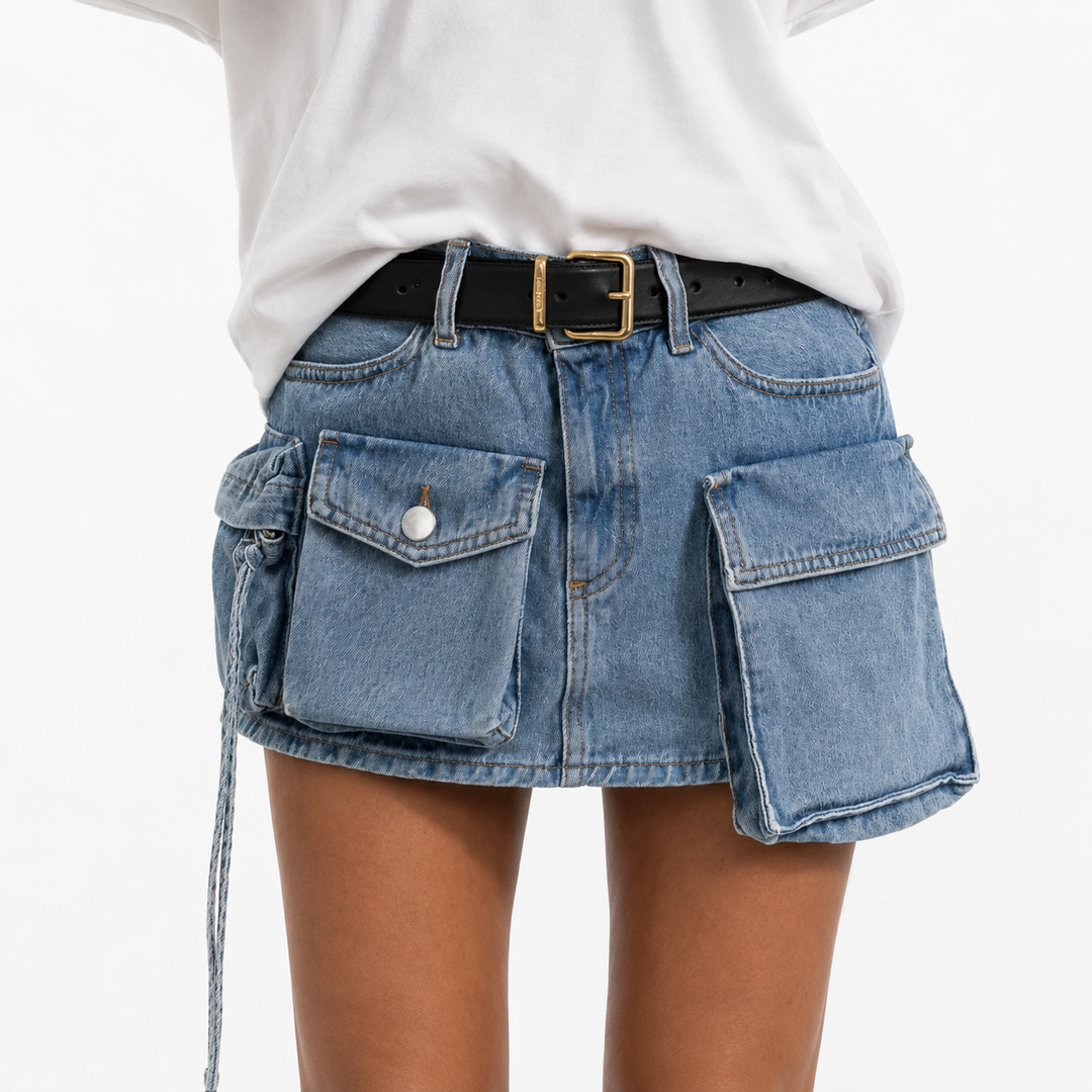 MINI JUPE CARGO EN JEAN courte