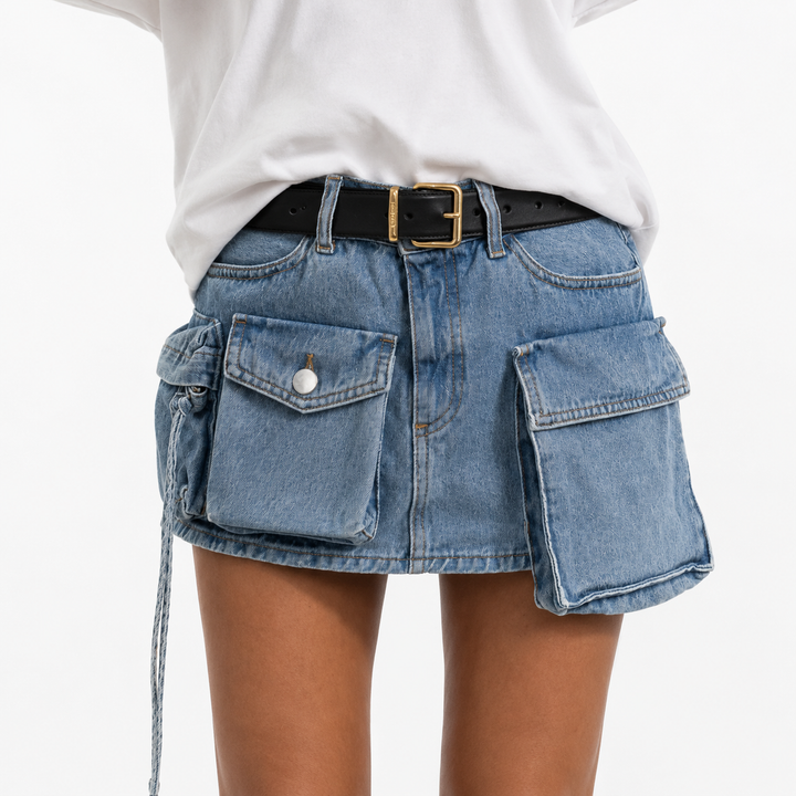MINI JUPE CARGO EN JEAN courte