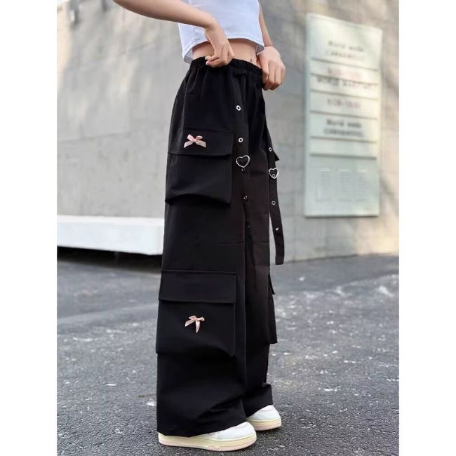 Pantalon cargo multipoches noire large