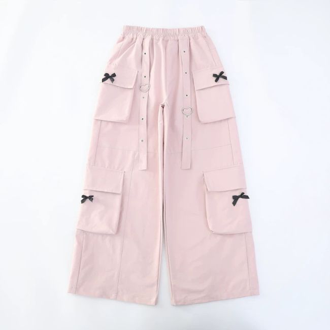 Pantalon cargo multipoches rose fleurs