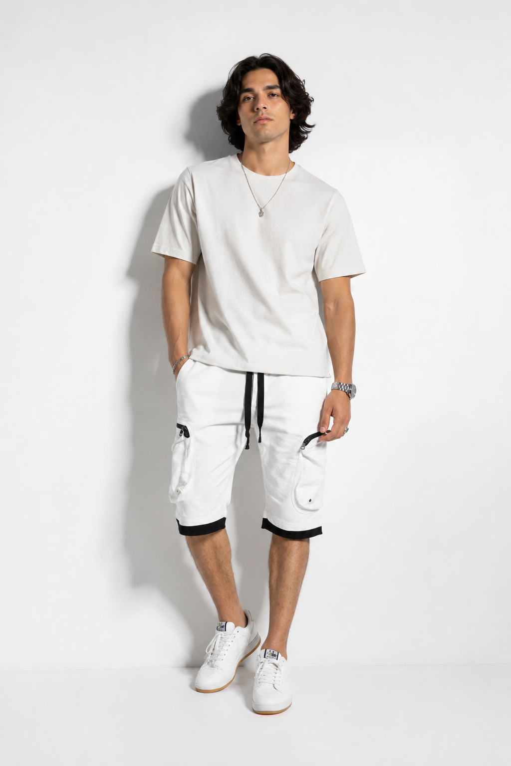SHORT CARGO BLANC HOMME