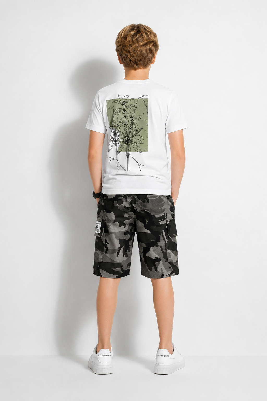 SHORT CARGO ENFANT CAMOUFLAGE GRIS de dos