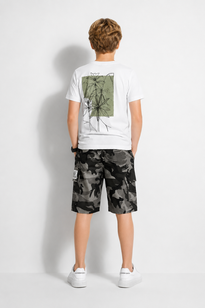 SHORT CARGO ENFANT CAMOUFLAGE GRIS de dos