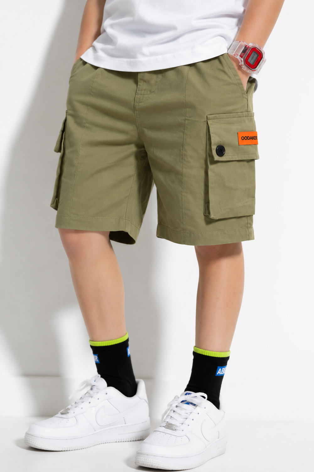 SHORT CARGO ENFANT GRANDES POCHES kaki