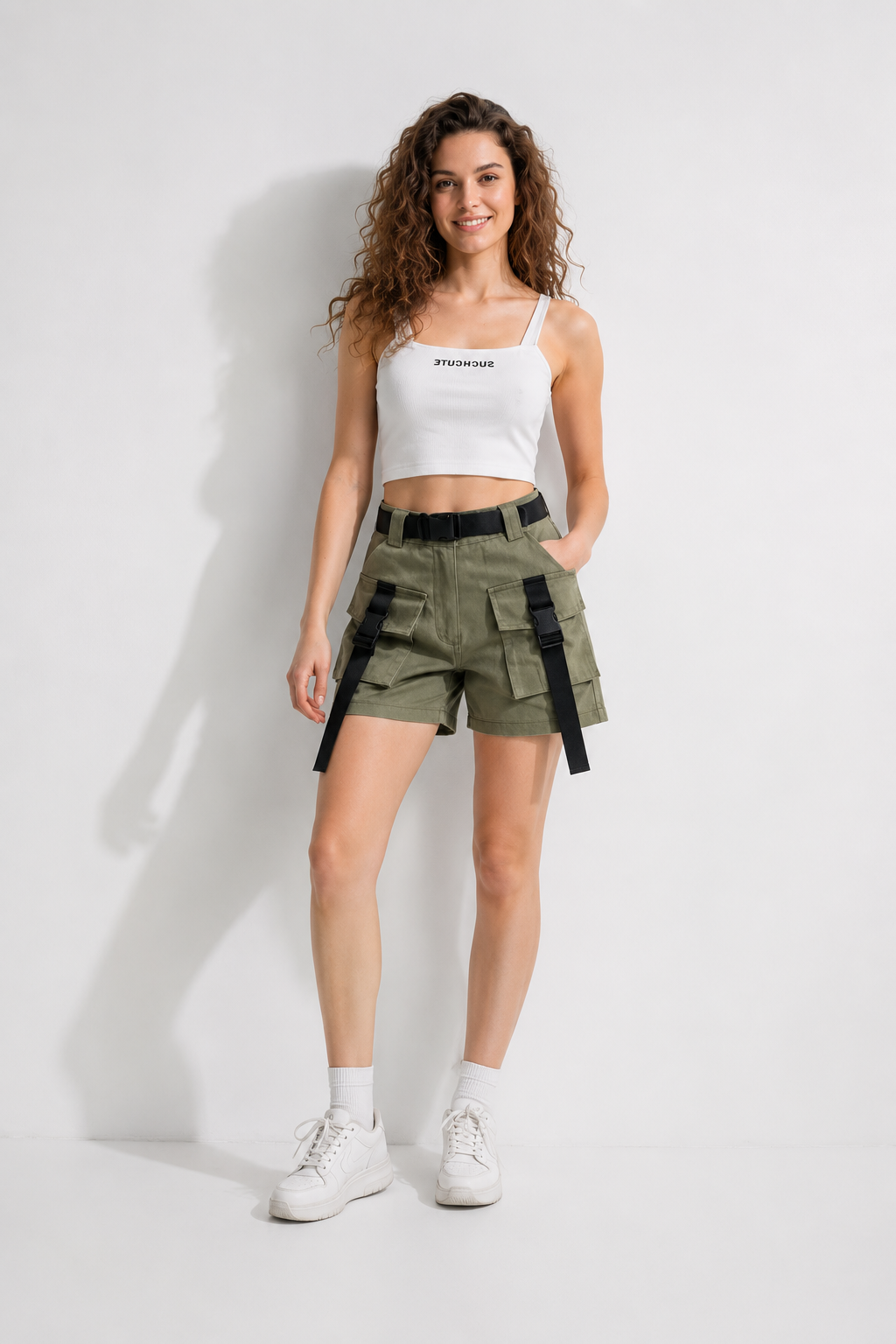SHORT CARGO FEMME KAKI COURT SANGLES