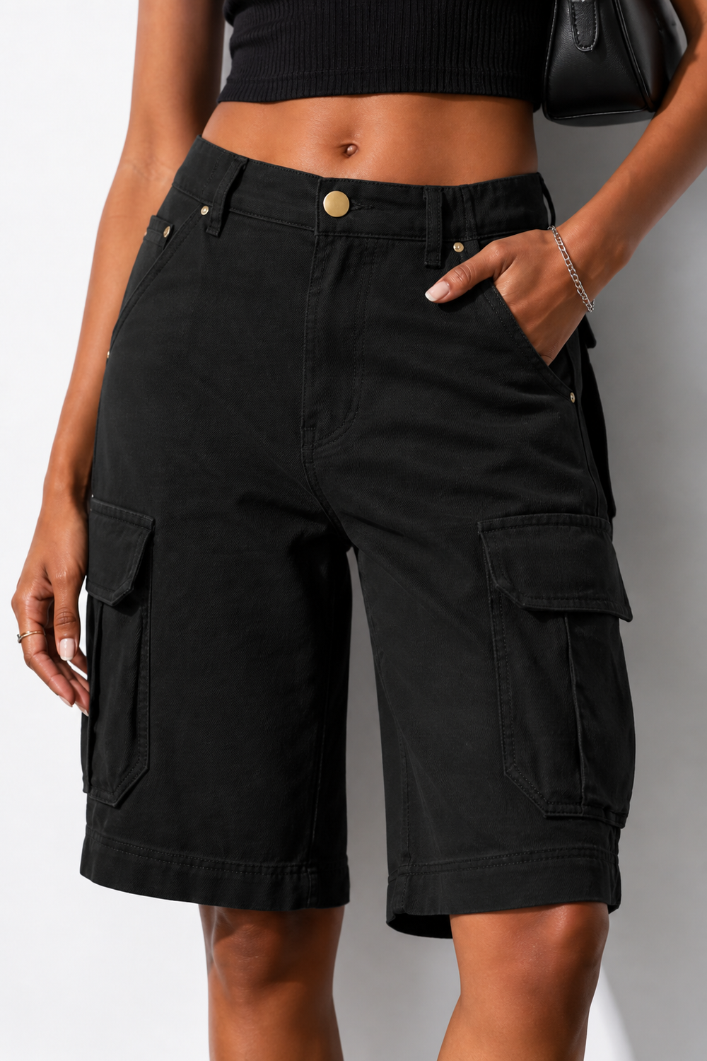 SHORT CARGO FEMME NOIR ÉLASTIQUE zoom
