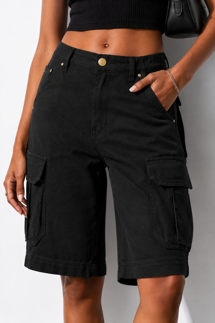 SHORT CARGO FEMME NOIR ÉLASTIQUE zoom