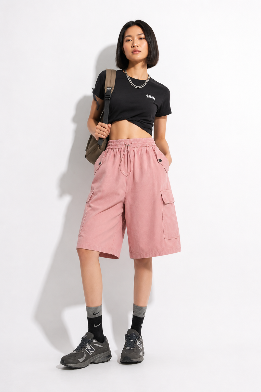 SHORT CARGO FEMME ROSE OVERSIZE