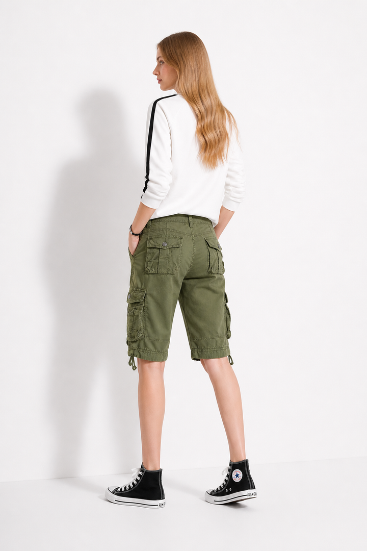 SHORT CARGO FEMME kaki CLASSIQUE de dos