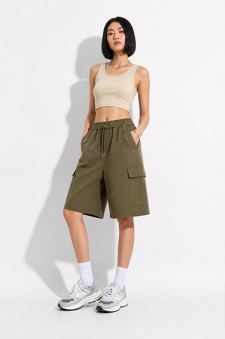 SHORT CARGO FEMME kaki OVERSIZE