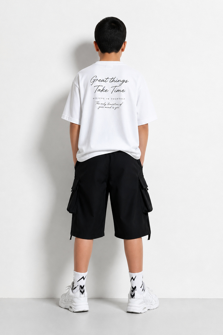 Short cargo enfant noir sobiru vue de dos
