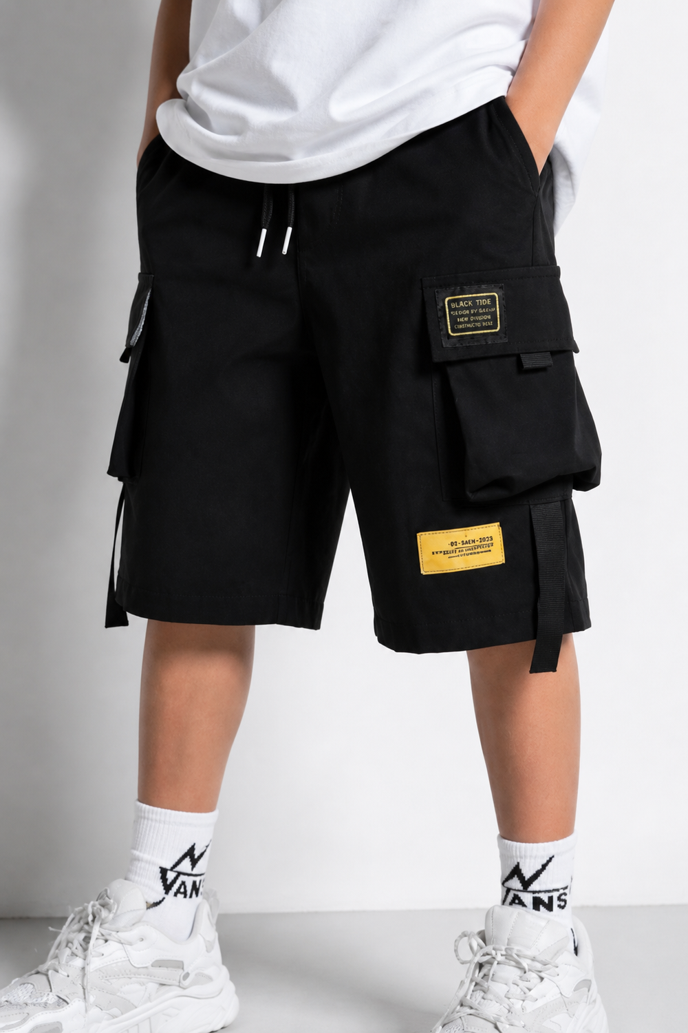 Short cargo enfant noir sobiru zoom