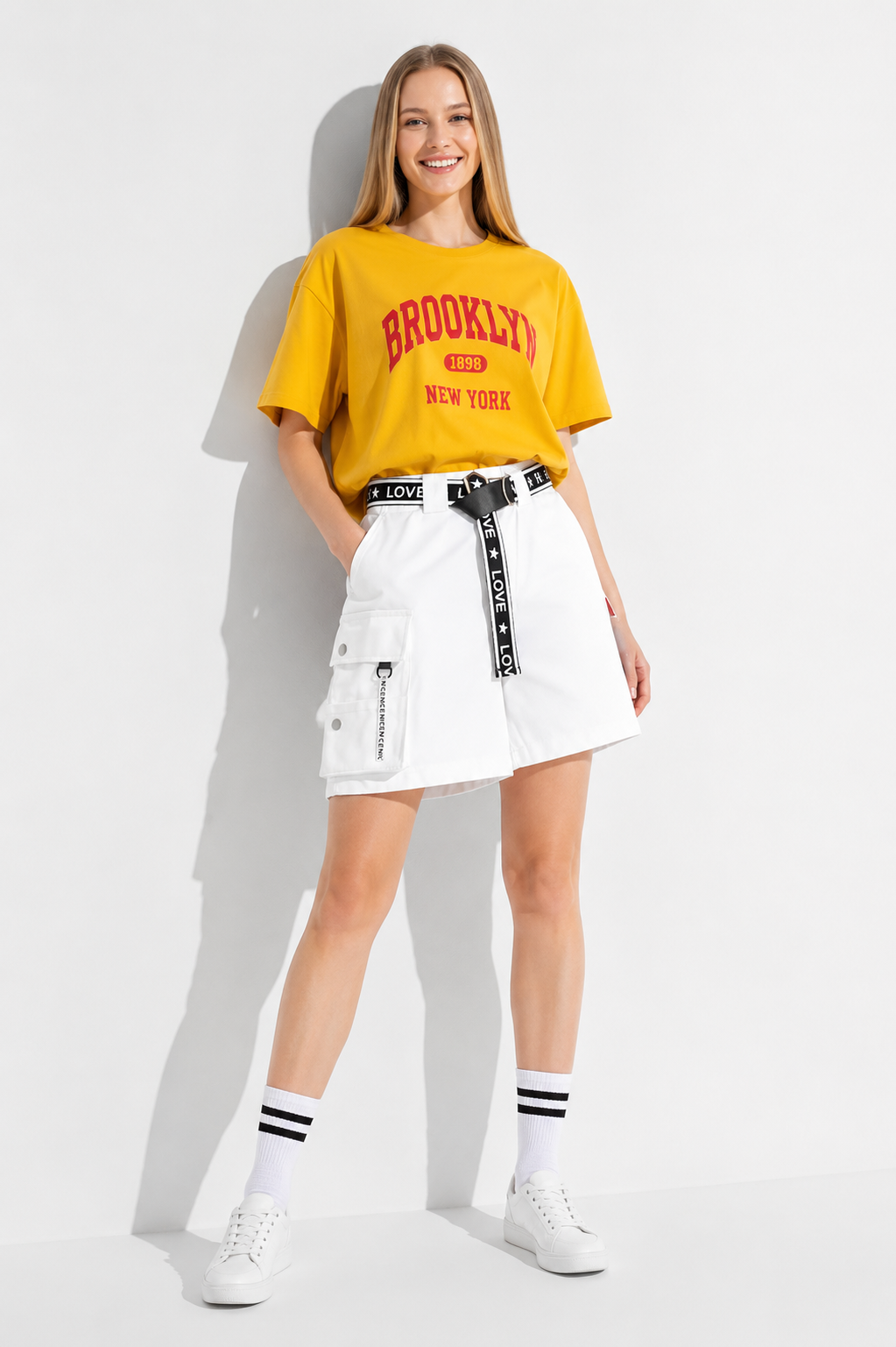 Short cargo femme taille haute blanc