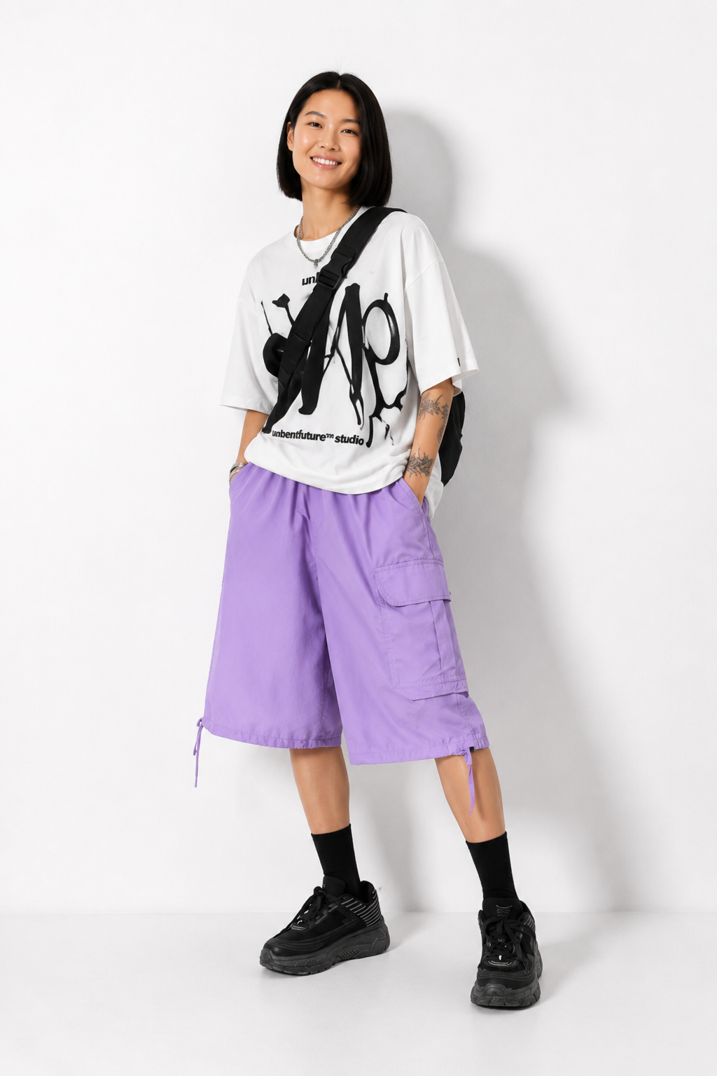 Short cargo femme violet urbain