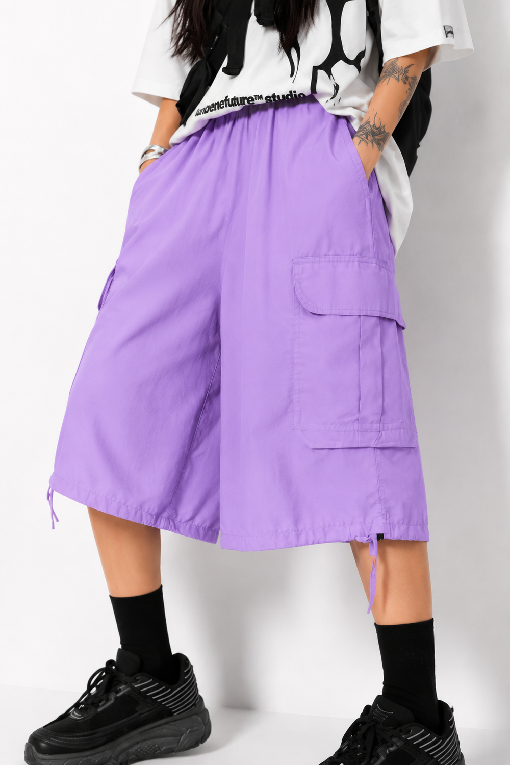 Short cargo femme violet urbain long