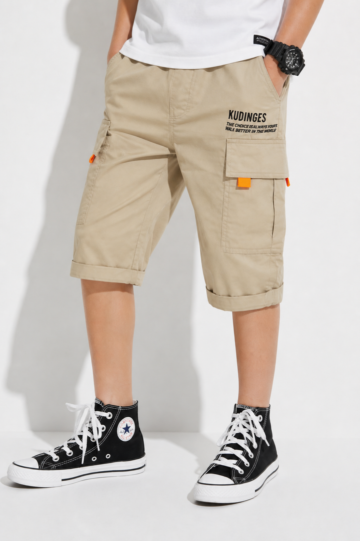 Short cargo long pour garçon beige