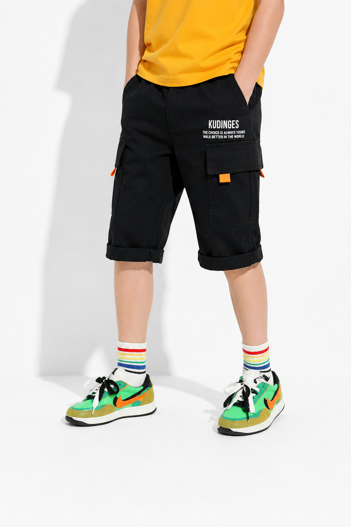 Short cargo long pour garçon noir