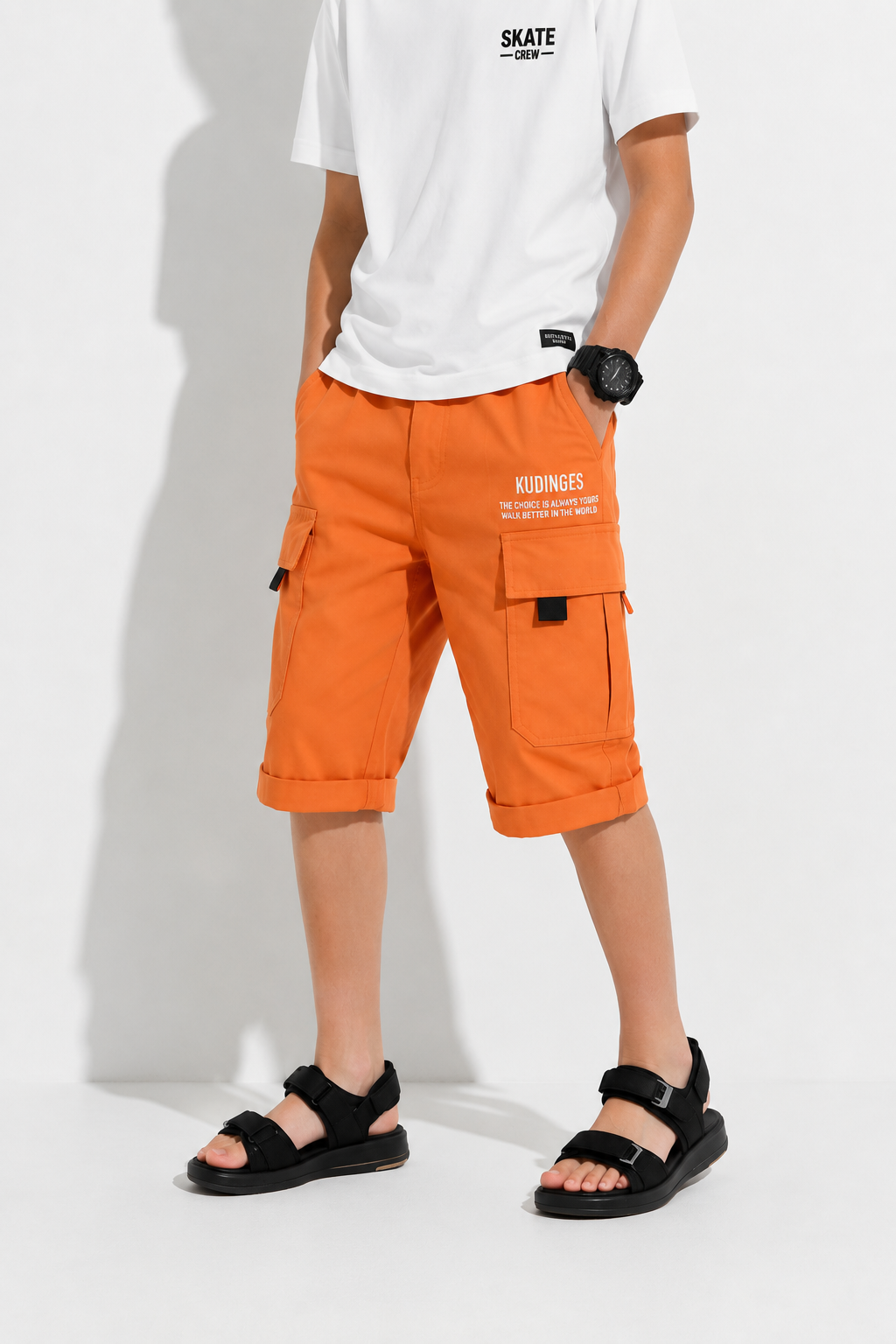 Short cargo long pour garçon orange