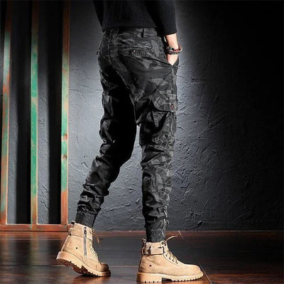 jean cargo camouflage gris