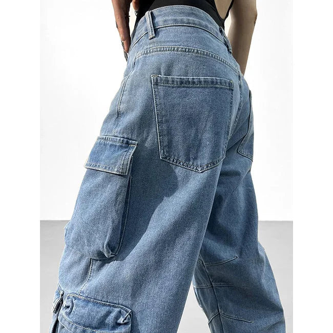 JEAN CARGO FEMME MULTIPOCHES DELAVE