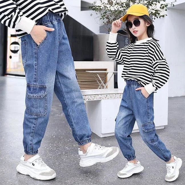 Pantalon Cargo Fille – Taille Enfant – Tenue Quotidienne – Baggy Ample – Neuf