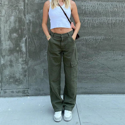 Pantalon kaki cargo femme sale