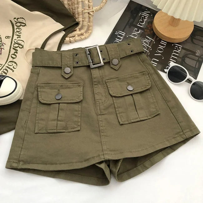 jupe short cargo kaki
