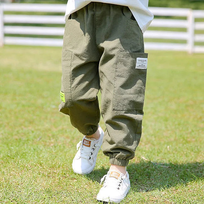 Pantalon cargo pour enfant et fille - Pantalon de loisirs baggy hip hop avec taille élastique - Poches Pantalon cargo pour enfant et fille - Pantalon de loisirs baggy hip hop avec taille élastique - Poches