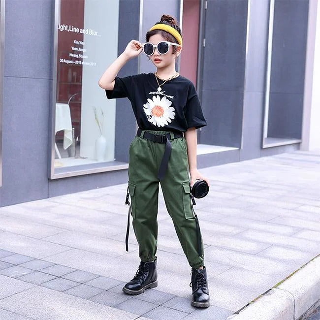 PANTALON CARGO FILLE STREETWEAR VERT