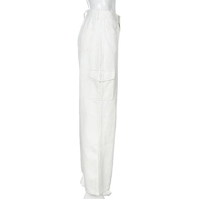 pantalon cargo blanc femme profil