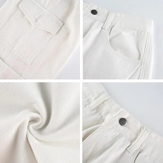 pantalon cargo blanc femme détails
