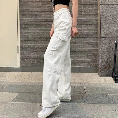 pantalon cargo blanc femme large