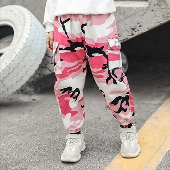 pantalon cargo camouflage rose
