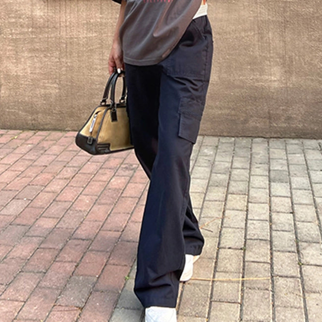 pantalon cargo femme bleu marine large