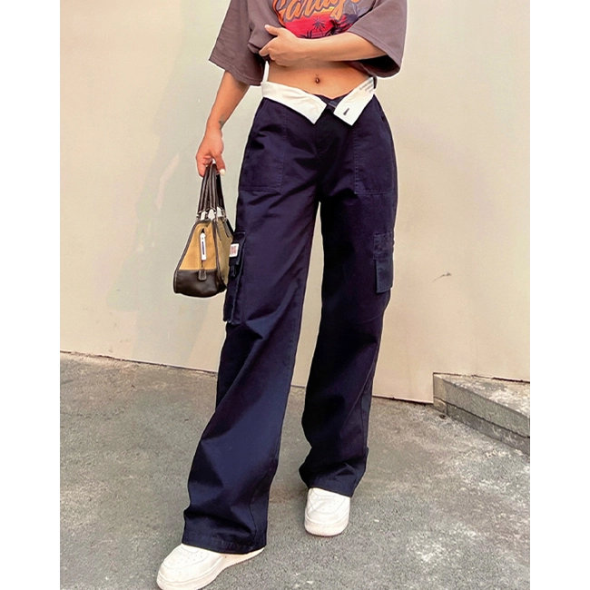 pantalon cargo femme bleu marine chic