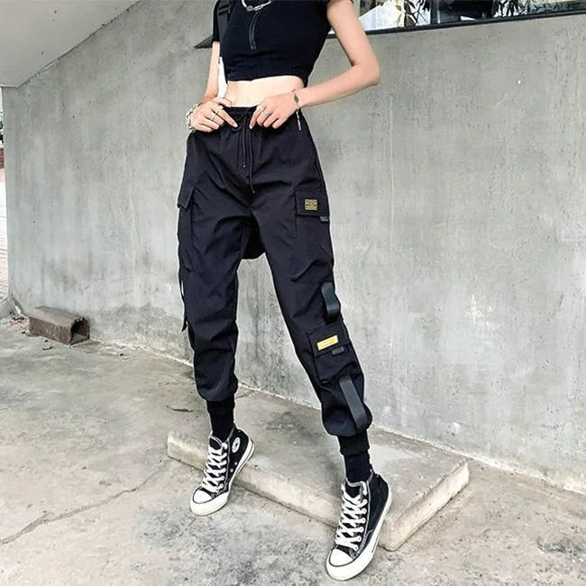 pantalon cargo femme streetwear noir