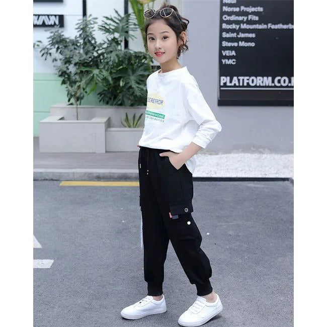 PANTALON CARGO FILLE JOGGER STREETWEAR NOIR