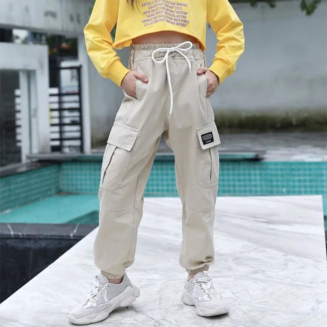 Pantalon Cargo Ample Fille – Tenue Quotidienne, Baggy Beige, Vêtement Enfant