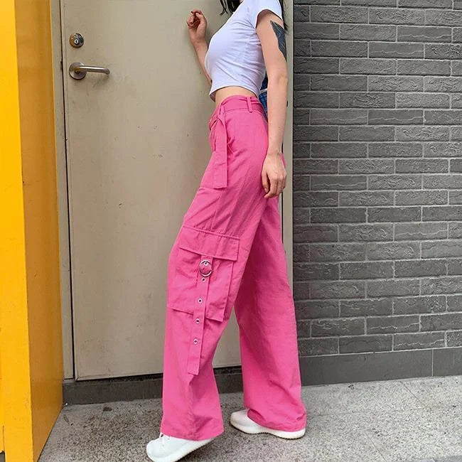 pantalon cargo large femme rose